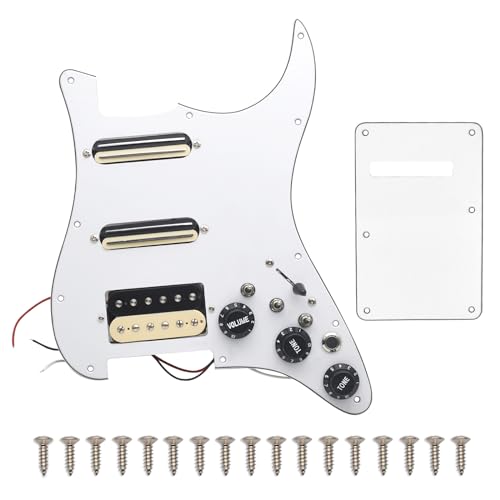 SAPHUE SSH-Coil Splitting Electric Guitar Pickguard Two Mini Humbucker + ONE Humbucker(9K/9K/15K)+Silence Switch Loaded Prewired Scratchplate (White)