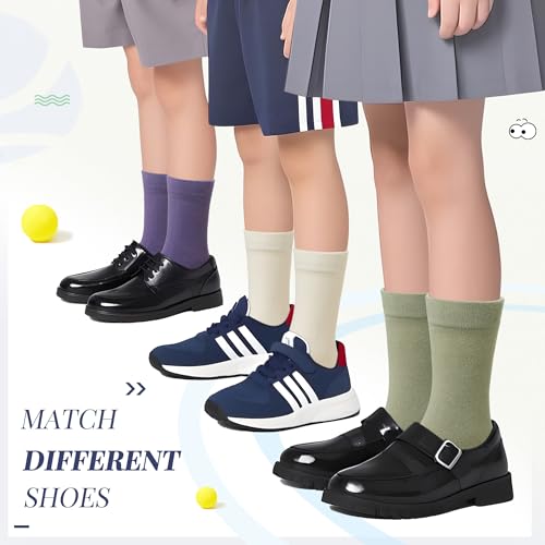 Image of Velice Unisex Little Kids Youth Boys Girls Socks Soft Cotton Dress School Uniform Seamless Black White Crew Sock 10 Pairs
