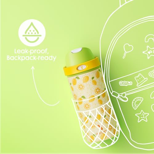 Image of 18 oz Stainless Steel Water Bottle for Kids: Meoky Insulated Water Bottle with 2-in-1 Straw and Spout Lid - Leak Proof, Cold for 24 Hours, BPA-Free for Boys Girls School Backpacks Sports, Sunny Lemons