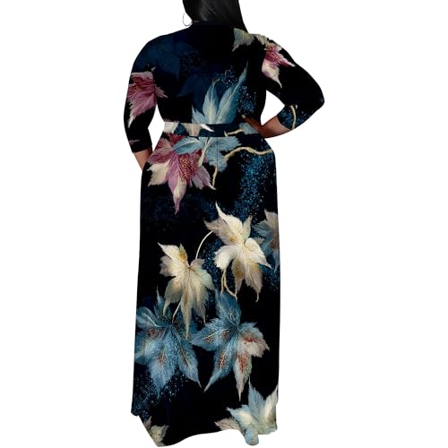 Image of SUZONANA Plus Size Maxi Dresses for Curcy Women Casual Loose 3 /4 Sleeve Long Dress with Belt