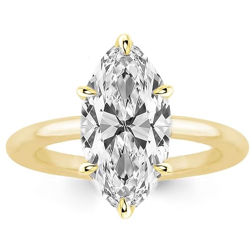 RURULUYA 3.5CT Marquise Engagement Rings for Women,Marquise Cut Diamond Promise Ring,925 Sterling Silver 18K Yellow Gold Plated Ring(6#)