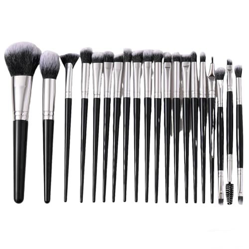 KOLIGHT Pack of 20pcs Cosmetic Eye Shadow Sponge Eyeliner Eyebrow Lip Nose Foundation Powder Makeup Brushes Sets (black+silver)