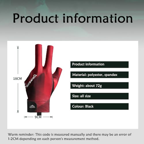 Wnddle Billard Handschuh, Snooker Handschuhe, Billiard Pool Cue Gloves, Verstellbare Poolhandschuhe, rutschfeste Poolhandschuhe, Geeignet für Pool-Spiele, Snooker, Carom-Spiele.