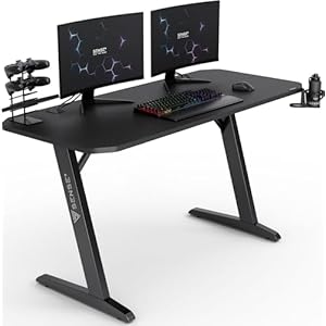 Schreibtisch Nomad Basic, Gaming Tisch 140×60, PC Tisch mit Kopfhörerhaken, Getränkehalter, Controller Halter, Gaming Computertisch mit Kohlefaseroberfläche, Ergonomischer Gaming Desk