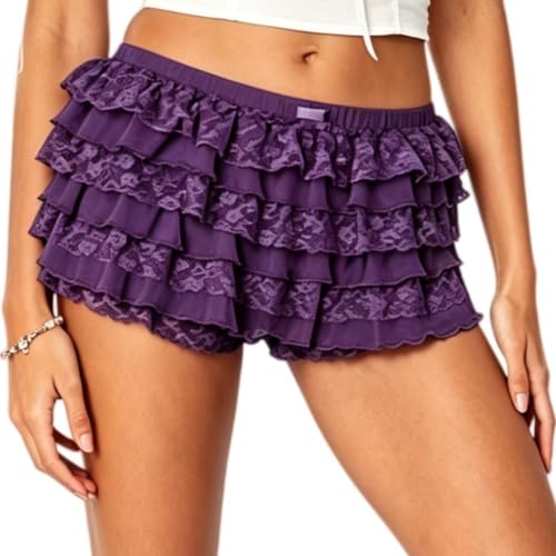 Image of NUFIWI Women Lolita Bloomers Ruffle Shorts Lace Cute Pumpkin Pants Sexy Boyshorts Layered Y2k Mini Shorts Pettipants