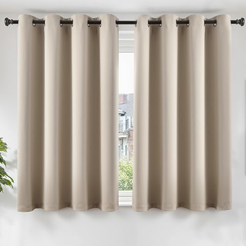 TOPICK Super Soft Eyelet Room Darkening Thermal Curtains Blackout Curtains & Drapes for Bedroom Living Room Light Blocking Curtain 2 Panels Short Curtains for Kitchen Cafe Beige W46 x L54 Inch