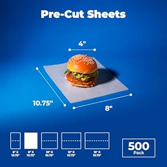 Fit Meal Prep [500 Pack] 8 x 10.75" Wax Paper Sheets for Food, Interfolded Precut Deli Pop Up Grease-Proof Sandwich Paper Wraps, Waterproof for Lunch, Food Basket, Microwave Cover, BBQ