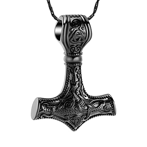 Imrsanl Nordic Viking Mjolnir Thor Hammer Cremation Jewelry for Ashes for Women Men Stainless Steel Celtic Knot Urn Necklace Pendant for Ashes Holder Keepsake Memorial Jewelry