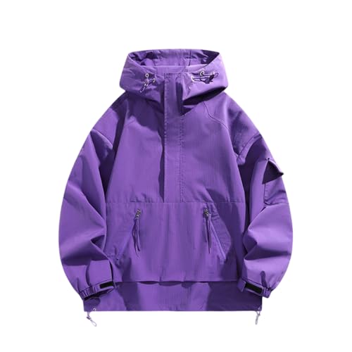 Generisch Chaqueta cortavientos para hombre con aspecto de ropa callejera: chaqueta de entretiempo ligera como chaqueta sin cordones con capucha | Chaqueta anorak funcional con muchos bolsillos para
