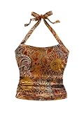 BEAUDRM Women's Paisley Halter Tops Boho Tie Back Fitted Vintage Camisole Tops Multicolor Large