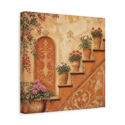 Toile florale rustique au-dessus de la console pour une entrée chaleureuse