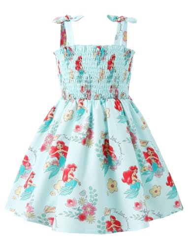 Image of Disney Princess Frozen Elsa Minnie Stitch Toddler Girl Dress Bow Tie Straps Smocked Summer Outfit Birthday Party Clothes 2-9Y