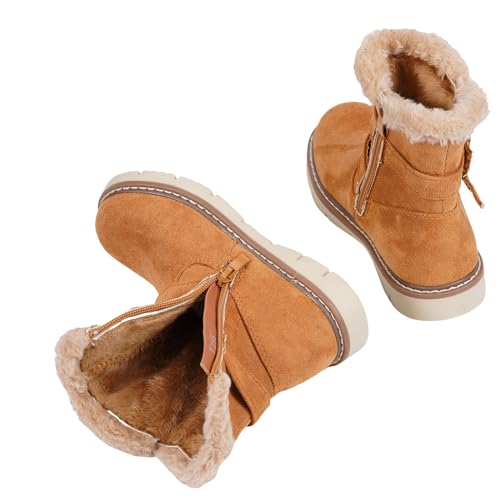 TZJS Girls Warm Winter Boots Kids Fashion Faux Fur Lined Snow Boot Side Zipper Lightweight Durable Outdoor Walking Shoes for Toddler/Little Kid4