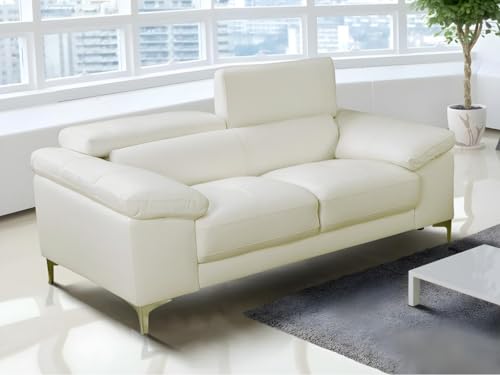 Vente-unique-Sofá 2 plazas de Piel Solange - Blanco