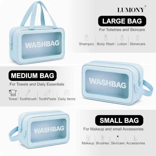 LUMONY Makeup Pouch Bag Set of 3, Blue Pack of 3 - Image 6