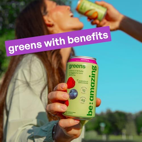 Image of Be Amazing Greens Drink, Mixed Berry, Ready to Drink, 10 Organic Fruits & Vegetables, Coconut Water, Vitamin C, Prebiotic Fiber, 25 Calories, Low Sugar, Vegan, Gluten Free, On the Go, 8 Pack