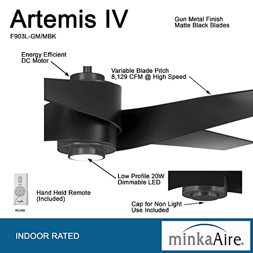 MINKA-AIRE F903L-GM/MBK Artemis IV 64 Inch Ceiling Fan with LED Light and DC Motor, Gun Metal/Matte Black thumbnail 2