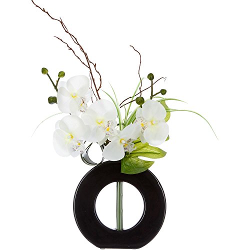 Atmosphera Composition Florale Vase Noir - Hauteur 44 cm - Orchidée Fleur Blanche