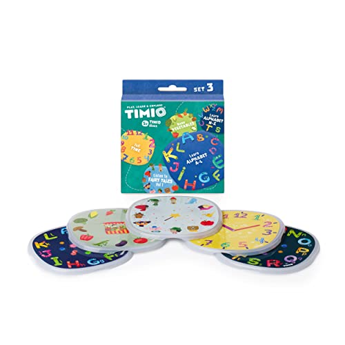 TIMIO Disc Set # 3: 5 Discos de Audio para el Reproductor TIMIO , Aprende 12 Cuentos de Hadas Vol. 1, La Hora, Verduras, Alfabeto A-L, Alfabeto M-Z , 8 Idiomas incluidos ,2 - 6 años