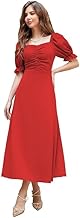 HKV Girl's & Women's Solid A-Line Ruched Puff Sleeve Maxi Long Evening One Piece Long Dress for Women Stylish