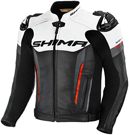 SHIMA BANDIT Motorcycle Jacket for Men - Leather Biker Summer Riding Jacket Sport Ventilated with Shoulder Sliders, CE Back, Shoulder, Elbow Armor Pads, Reinforced Double Seams (Red, 46)