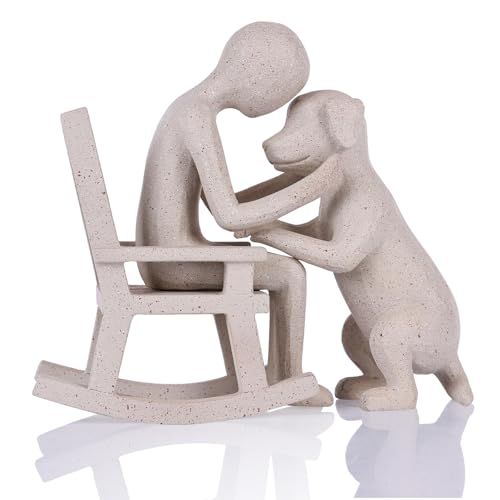 Estatua decorativa perro y hombre en resina para hogar miniatura 1
