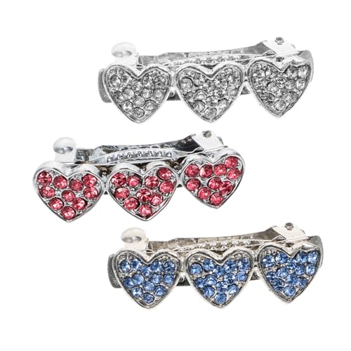EXAOMBLE 3Pcs Rhinestone Heart Dog Hair Clips Decorative Bobby Pins for Puppies Durable Pet Accessories Elegant Hairpins for Dogs and Cats