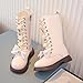 Girls Lace-Up Combat Riding Boots Winter Outdoor Leather Hiking Knee Length Boot Shoes with Bows Fashion Side Zip High Calf Long Boots