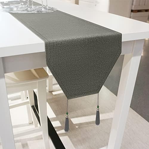 Iycnkok Tischläufer Grau Pflegeleichtigkeit Wasserfest Leinenoptik Einfarbig Table Runner Abwaschbar für Esszimmer Küchentisch Dekoration Drinnen und Draußen Urlaub Party, 30x180...