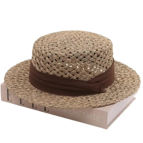 Chapeau de paille tissé main pour femme avec un grand bord protection solaire
