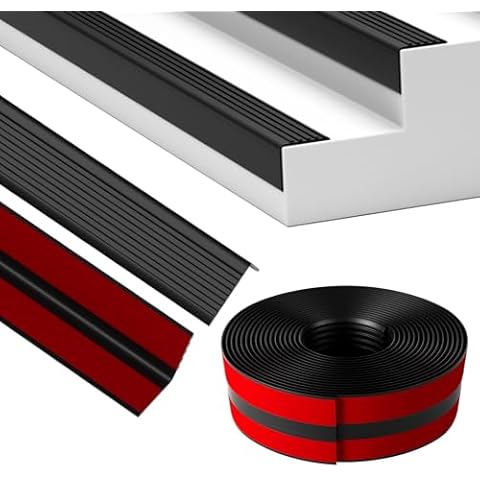 Pluden Stair Edge Trim, 40FT Vinyl Rubber Stair Nosing, Non-Slip Self Adhesive Stair Edge Protector Suitable for Indoor/Outdoor Stairs, Non-Slip and Waterproof Cover