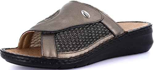 Grunland CE0257 chaussons confortables en cuir gris pour femme avec semelle amovible