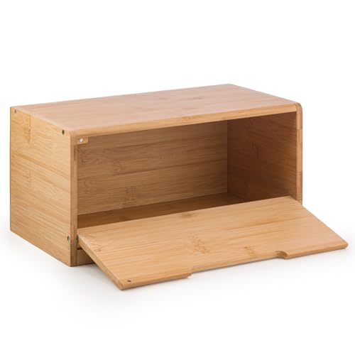 Woodluv Bread Bin Countertop Bread Storage for Kitchen With Drop Down Front Lid, 36.5 x 19.5 x 17.5 cm (No Assembly Required)