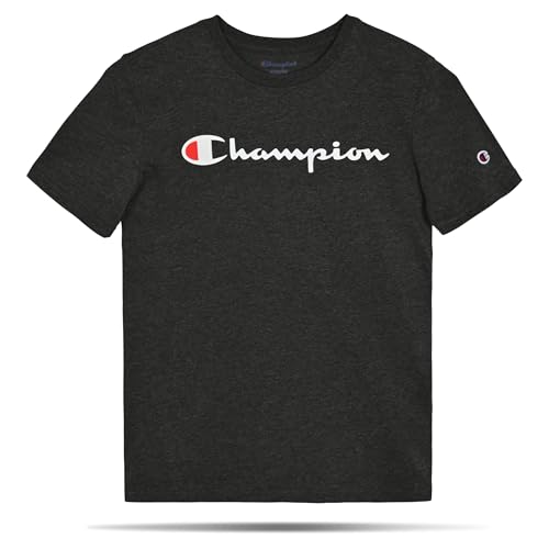 Champion Camiseta masculina de manga curta com logotipo para meninos, Logotipo carvĂŁo, P