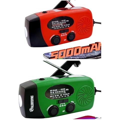 5000mAh Red/Green Emergency Crank Weather Radio, iRonsnow NOAA/FM/AM Solar Radios, Portable Survival Radio with SOS, Earphone Jack, 1W 4 Modes LED Flashlight, Cell Phone Charger for Camping Hiking Cover