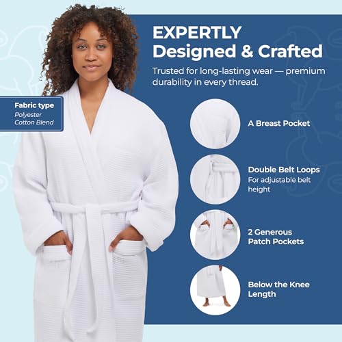 MONARCH Lined Waffle Spa Robe - Hotel Bathrobe in White Cypress4