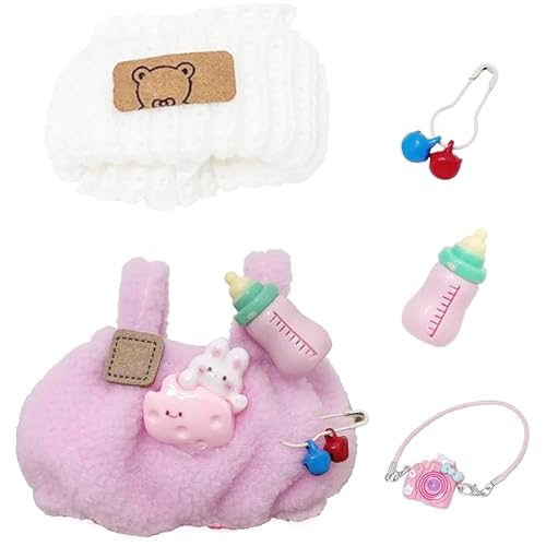 SSKHE 3 Stück Outfit Set für 17cm Labubu Puppen, enthält Hut + Pullover + Kamera Zubehör, niedliche Plüsch Kleidung Zube...