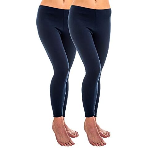 HERMKO 1720 2-pack ladies' legging in 100% cotton organic, Colour:navy, Size:14/16 (M) Cover