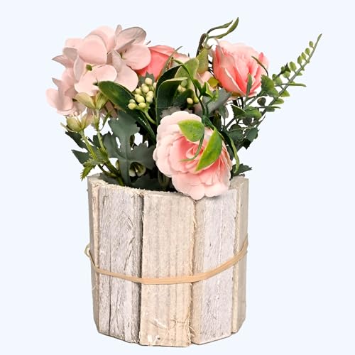 Image of Cortina Wooden Pot Maria Potted Plant | Home Decor Items for Living Room Balcony Kitchen Bedroom Office Table Top Decoration - Pink, 20X10