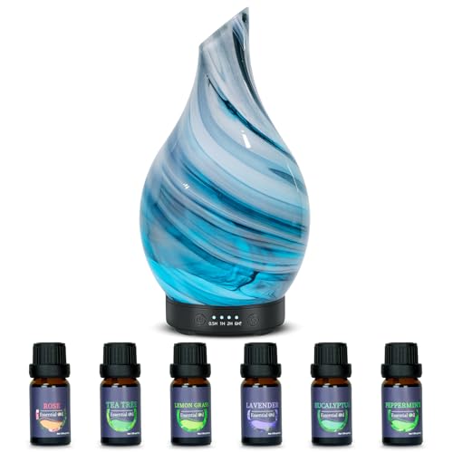 Aromatherapy Essential Oil Diffuser for Home- Art Glass Diffuser for Essential Oils with Waterless Auto Shut-Off 4 Timer 7 Colors LED Night Light for Home Office Decor Gifts for Women
