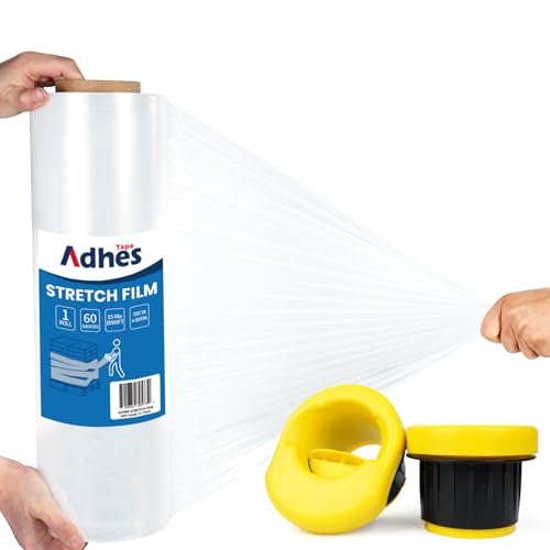 Image of ADHES Heavy Duty Shrink Wrap Roll, 15 Inch x 1000 Feet, Stretch Wrap Stretch Film with Handles, 60 Gauge Industrial Strength Plastic Moving Wrap for Pallet Wrap, Furniture Wrapping Moving & Protection