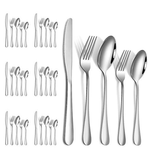 Lista de Cuchillos de postre Top 5. 44 Juego de Cubiertos de Acero Inoxidable, 30 Piezas, Diseño Moderno, Incluye Cuchillo, Tenedor, Tenedor de Postre, Cuchara y Cucharita (Mango Amplio)