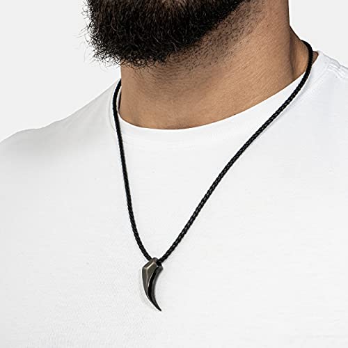 SERASAR Lederkette Herren Leder Halskette mit Anhänger - 60cm Schwarz Lederband Kette Schmuck Schachtel für Männer Echtleder Geschenk Leather Necklace Men Jewelry Band