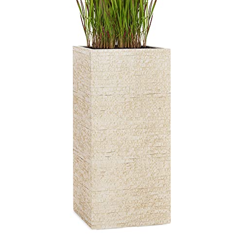 Pflanzwerk® Jardinera Fibra de Vidrio Tower Antiguo Arena 50x23x23cm *Maceta a Prueba de heladas* *Protección UV* *Calidad Europeo*