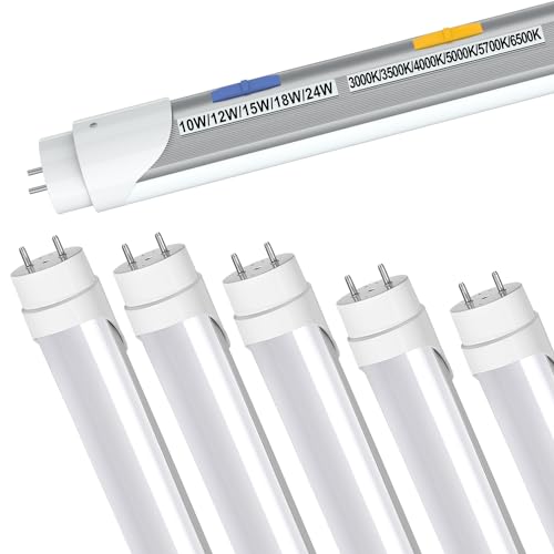 T8 T12 LED Tube Light Bulbs 4 Foot, 5 Power(10W-24W)& 6CCT(3000K-6500K) All in 1, Plug & Play or...