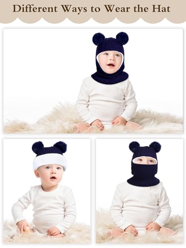 Cooraby 4 Pack Kids Winter Hat Scarf Knitted Beanie with Neck Pompom Fleece Lined Earflap for Baby Toddler Girls Boys4