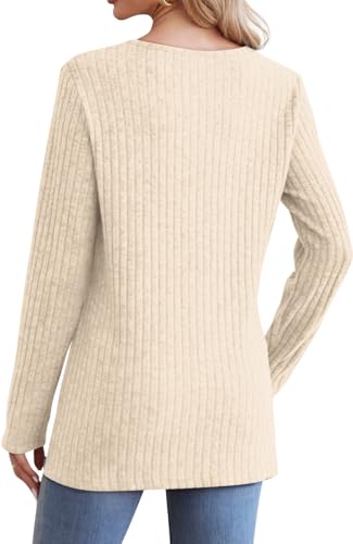 Image of Jescakoo Long Sleeve Shirts for Women Crew Neck Fall Tops Side Split Lightweight Tunic Sweaters Fashion Clothes 2025 S-4XL