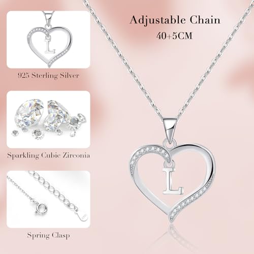 Cosie Lily Silver Necklaces for Women Heart Initial Necklace Sterling Silver Necklace Letter Necklace L Name Pendant Jewellery for Women,Initial Necklaces for Girls Gifts for Girls Birthday Presents - Image 4