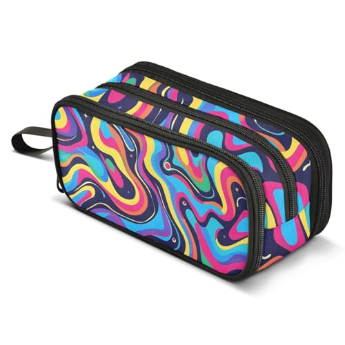 Image of ALAZA Rainbow Fluid Tie Dye Swirl Pencil Case for Boys Girls Kids Pencil Pouch 3 Compartment Pen Bag Large Capacity Storage Pencil Holder School Students with Zipper
