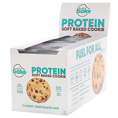 Buff Bake Protein Cookie | Classic Chocolate Chip | Soft Baked | Gluten Free | Non-GMO Ingredients | 16g of Hormone-Free Whey Protein | (12Count, 2.82 oz)